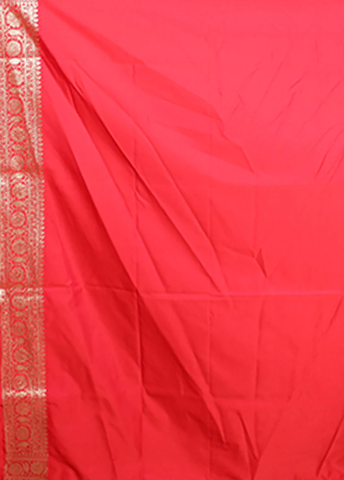 Red Handloom Banarasi Pure Silk Saree With Blouse Piece - Image 5