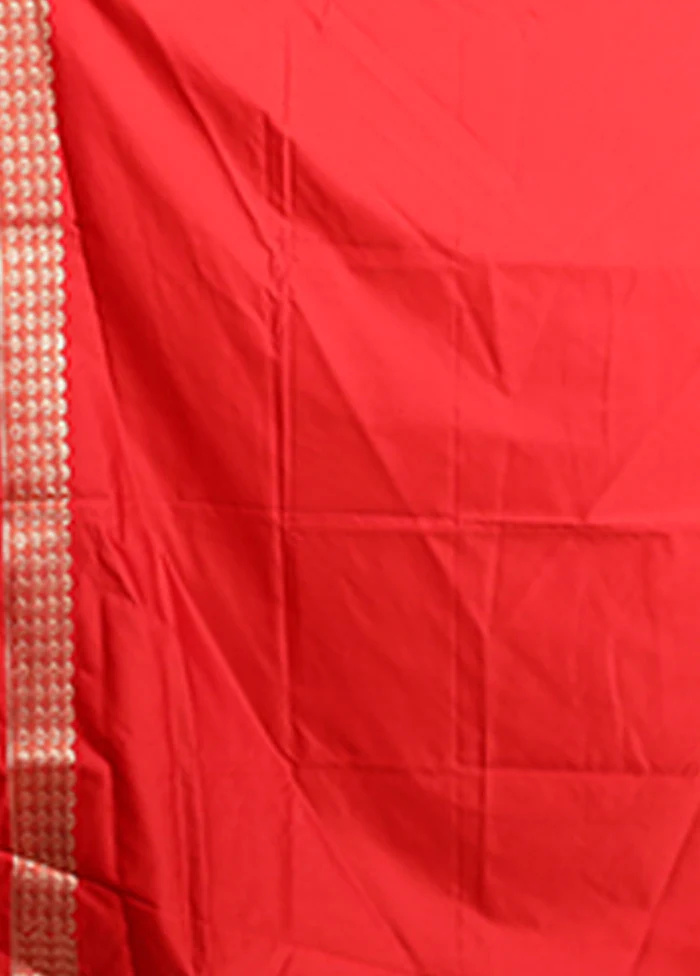Red Handloom Banarasi Pure Silk Saree With Blouse Piece - Image 5