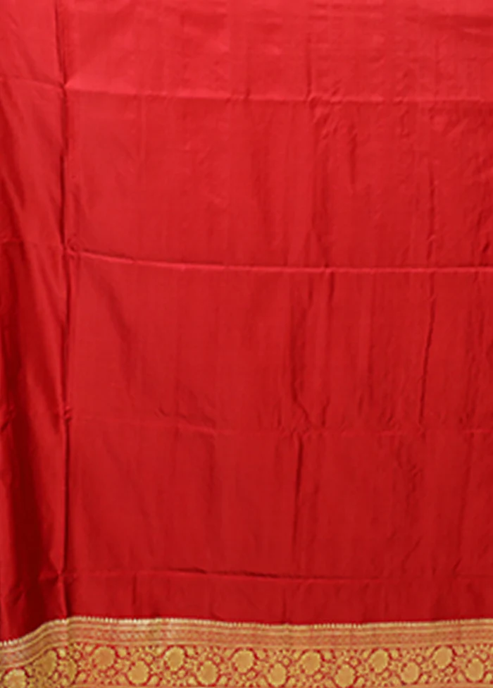 Red Handloom Banarasi Pure Silk Saree With Blouse Piece - Image 5