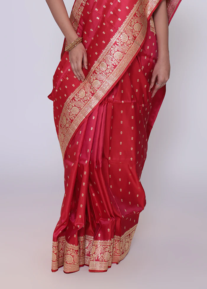Red Handloom Banarasi Pure Silk Saree With Blouse Piece - Image 4