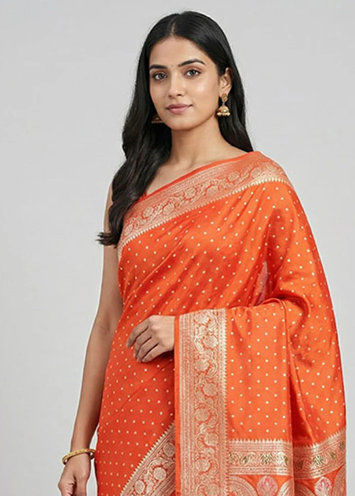 Red Handloom Banarasi Pure Silk Saree With Blouse Piece - Image 2