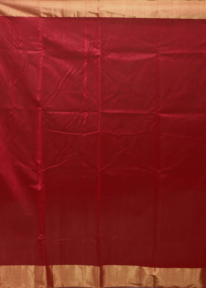 Red Handloom Chanderi Pure Cotton Saree With Blouse Piece - Image 5