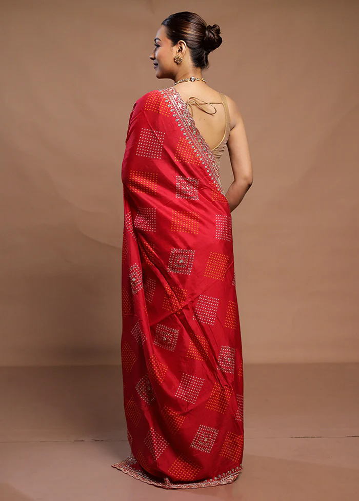 Red Handloom Chiffon Pure Silk Saree With Blouse Piece - Image 3