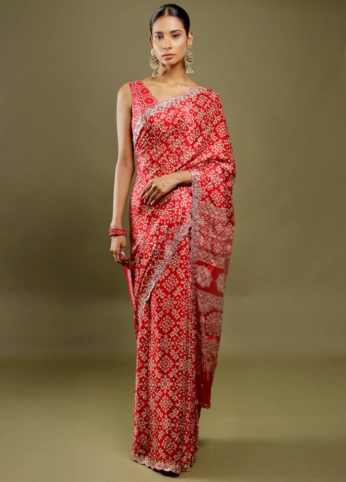 Red Handloom Chiffon Pure Silk Saree With Blouse Piece