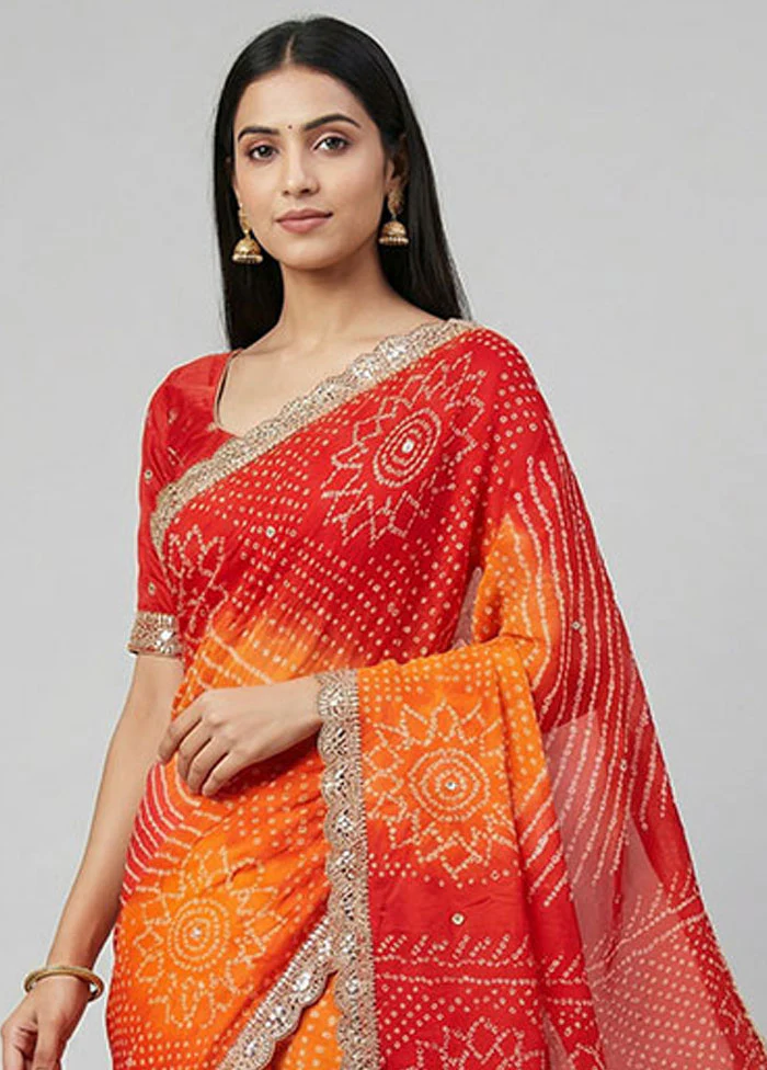 Red Handloom Chiffon Pure Silk Saree With Blouse Piece - Image 2
