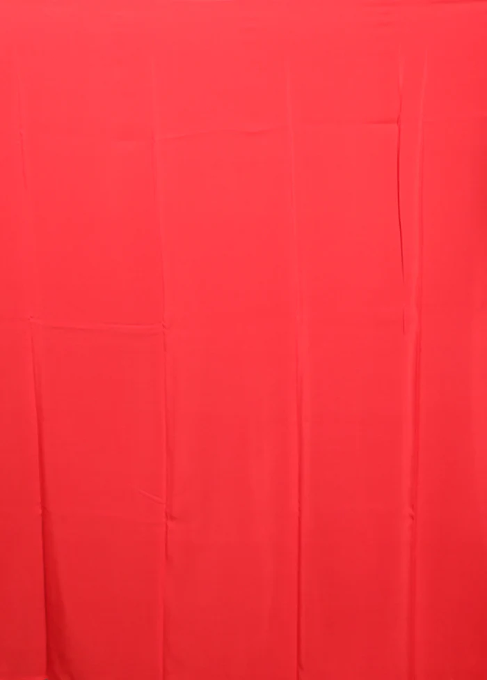 Red Handloom Chiffon Pure Silk Saree With Blouse Piece - Image 5