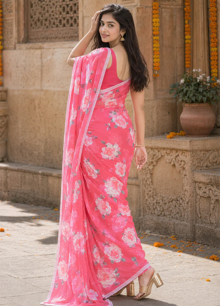 Red Handloom Chiffon Pure Silk Saree With Blouse Piece - Image 3