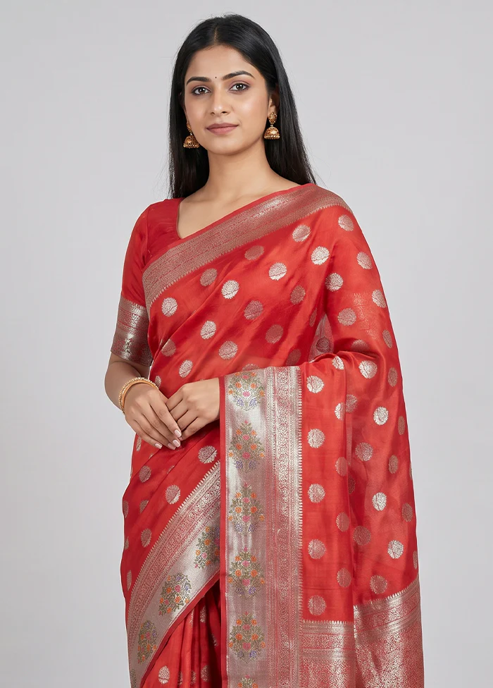 Red Handloom Dupion Pure Silk Saree With Blouse Piece - Image 2