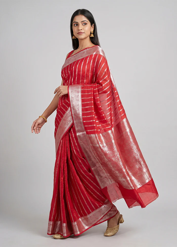 Red Handloom Dupion Silk Saree With Blouse Piece