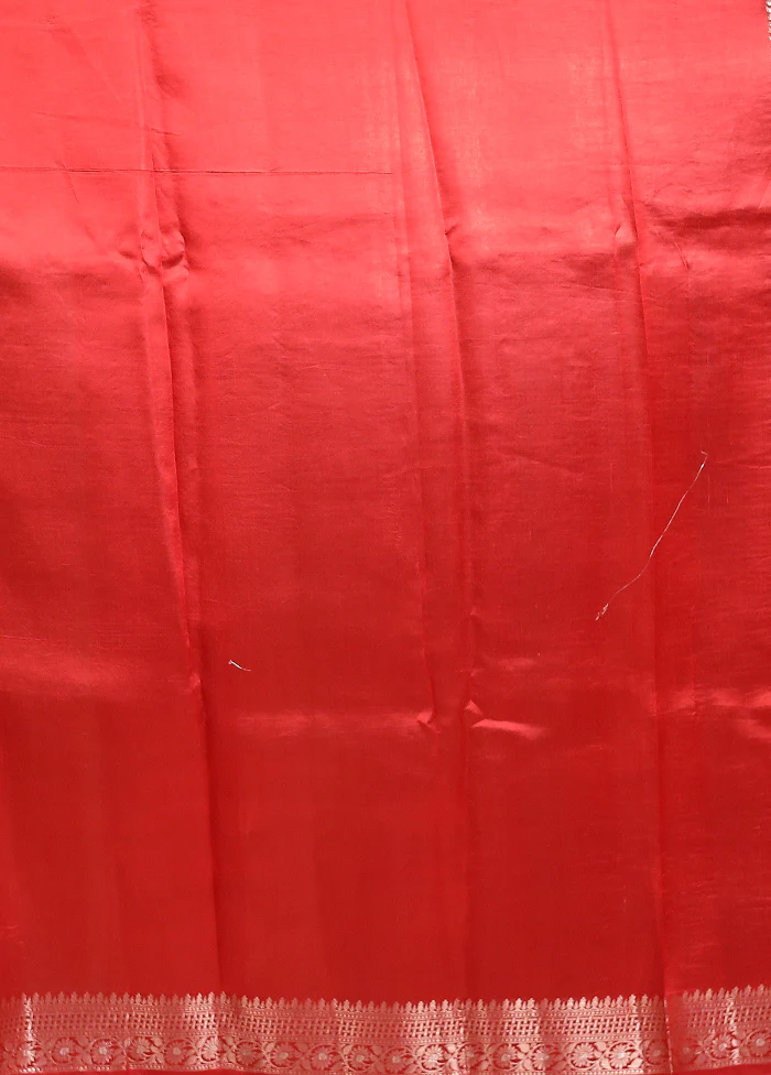Red Handloom Dupion Pure Silk Saree With Blouse Piece - Image 5