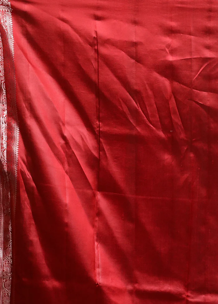 Red Handloom Dupion Pure Silk Saree With Blouse Piece - Image 5