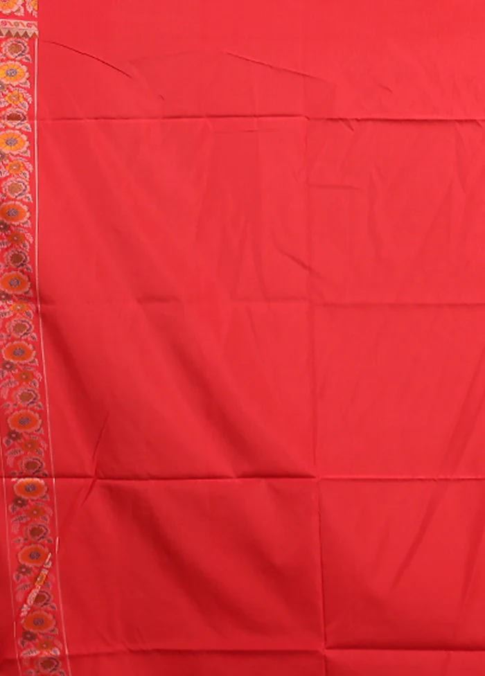 Red Handloom Jamewar Pure Silk Saree With Blouse Piece - Image 5