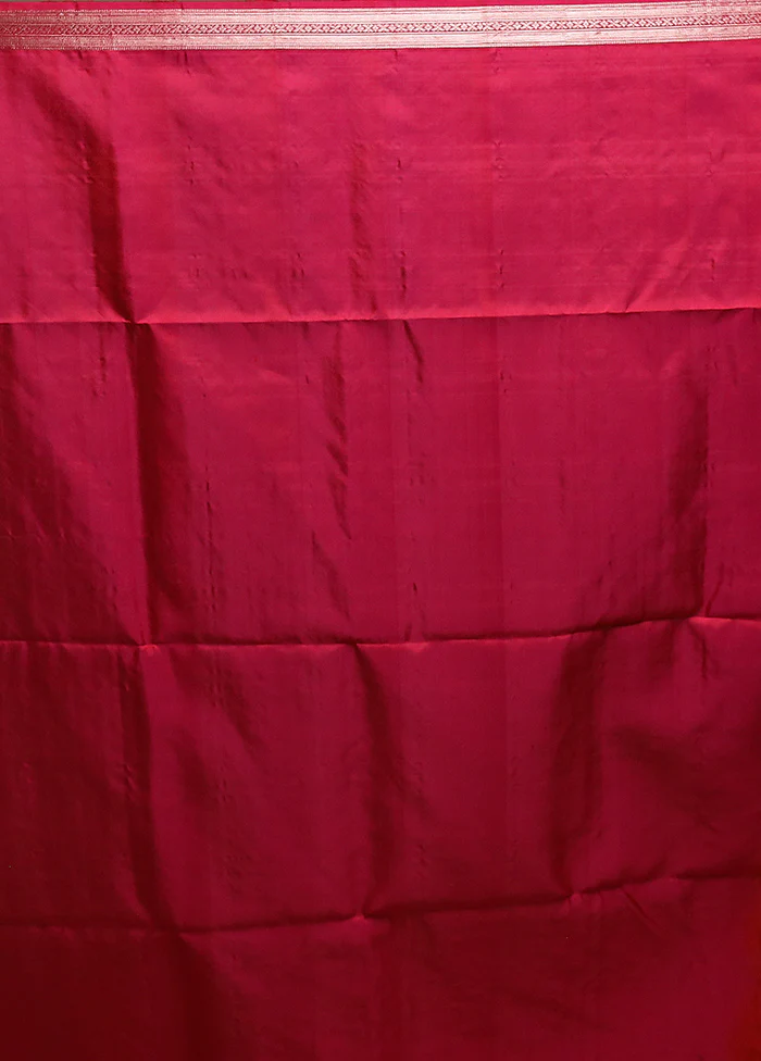Red Handloom Kanchipuram Pure Silk Saree With Blouse Piece - Image 5