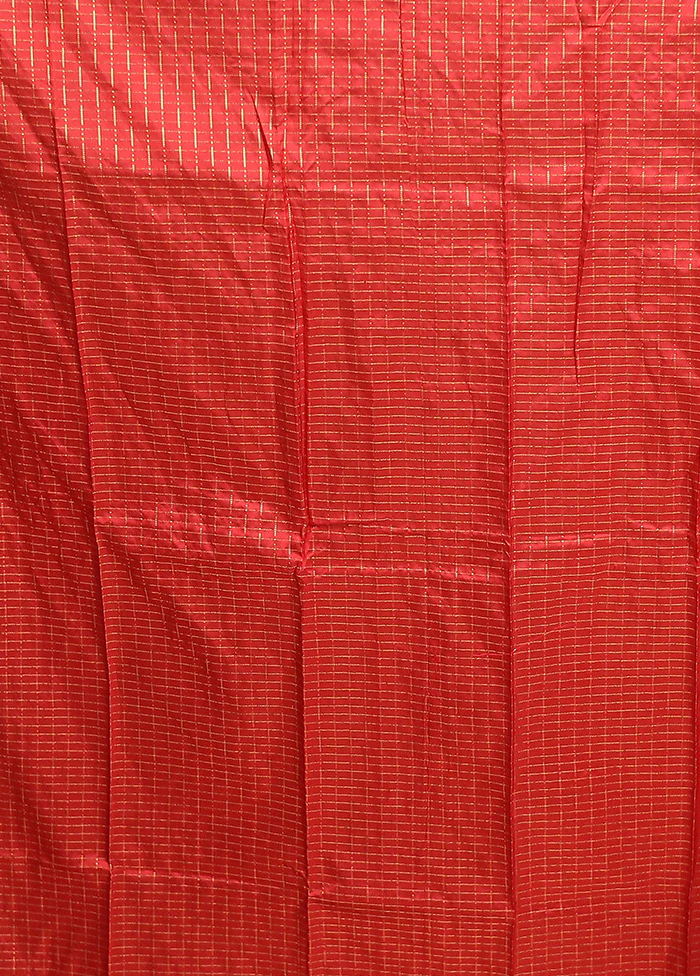 Red Handloom Kanjivaram Pure Silk Saree With Blouse Piece - Image 5