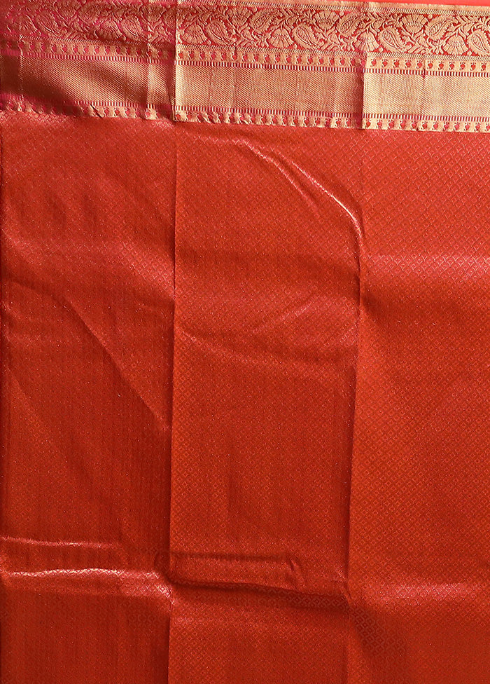 Red Handloom Kanjivaram Pure Silk Saree With Blouse Piece - Image 5