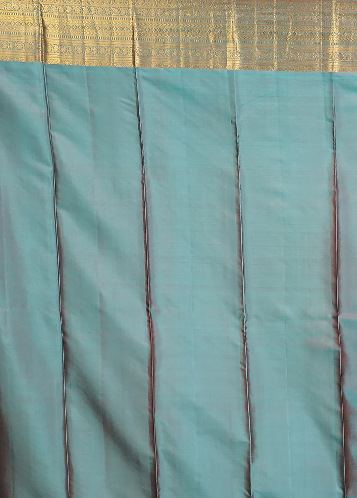 Red Handloom Kanjivaram Pure Silk Saree With Blouse Piece - Image 5
