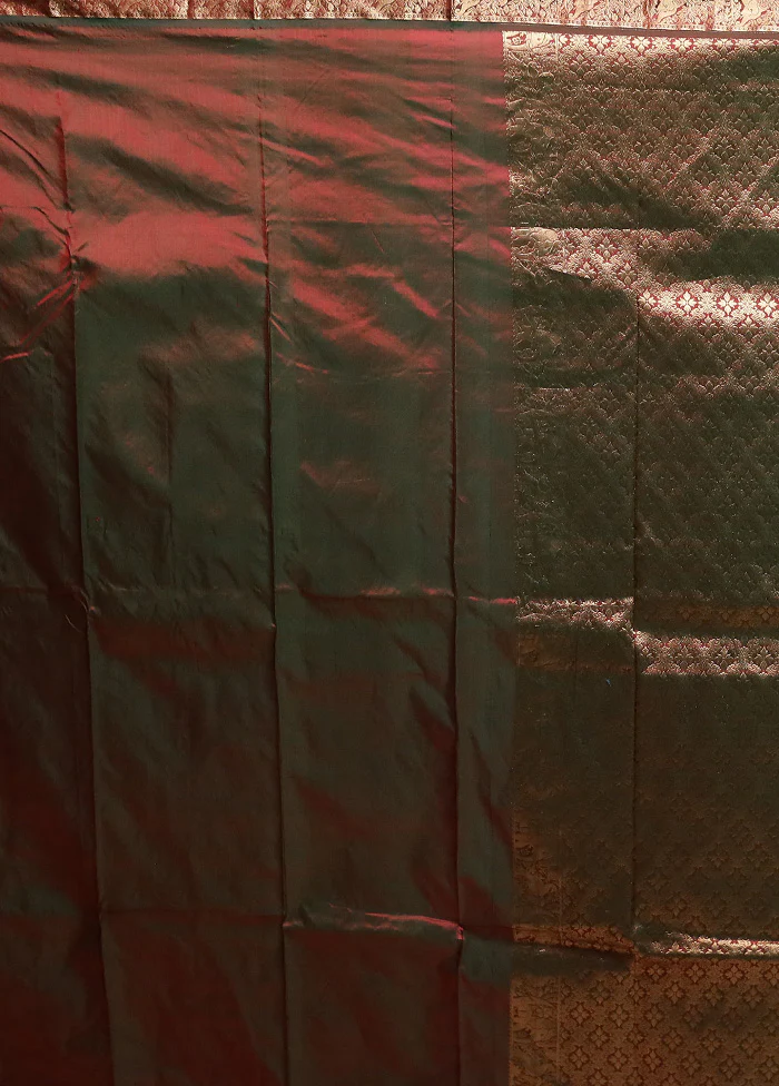 Red Handloom Kanjivaram Pure Silk Saree With Blouse Piece - Image 5