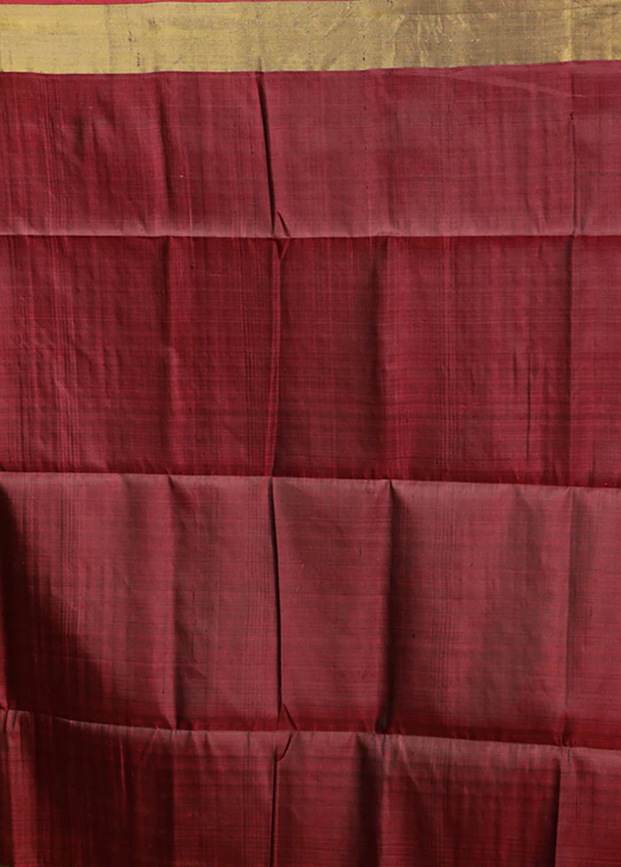 Red Handloom Kalakshetra Pure Silk Saree With Blouse Piece - Image 5