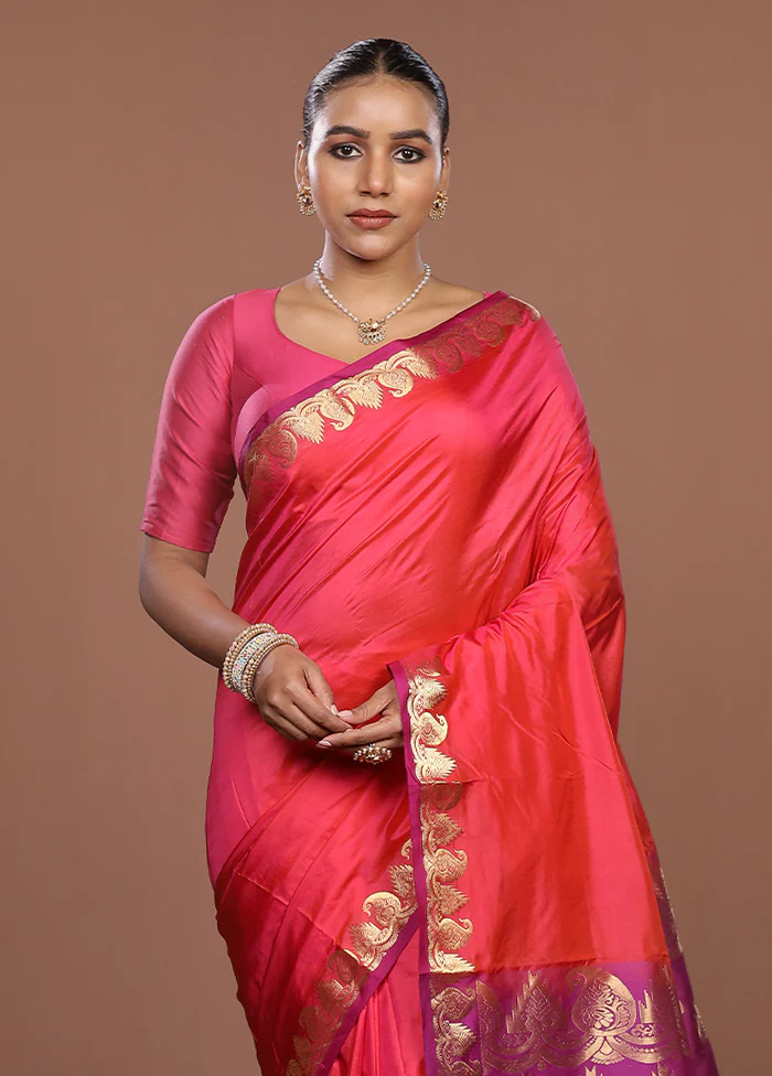 Red Handloom Kanjivaram Pure Silk Saree With Blouse Piece