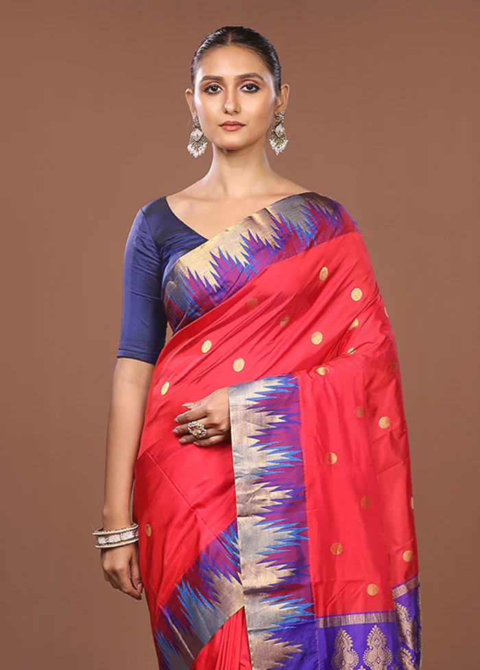 Red Handloom Kanjivaram Pure Silk Saree With Blouse Piece