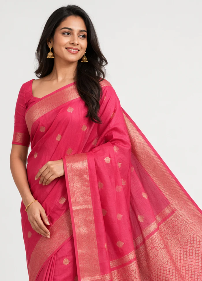 Red Handloom Kanjivaram Pure Silk Saree With Blouse Piece - Image 2