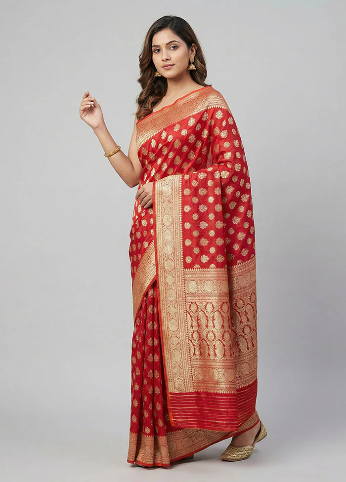 Red Handloom Katan Pure Silk Saree With Blouse Piece