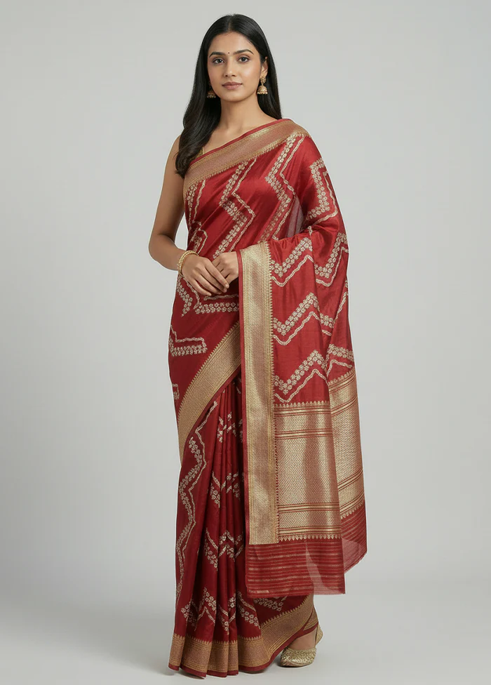 Red Handloom Katan Pure Silk Saree With Blouse Piece