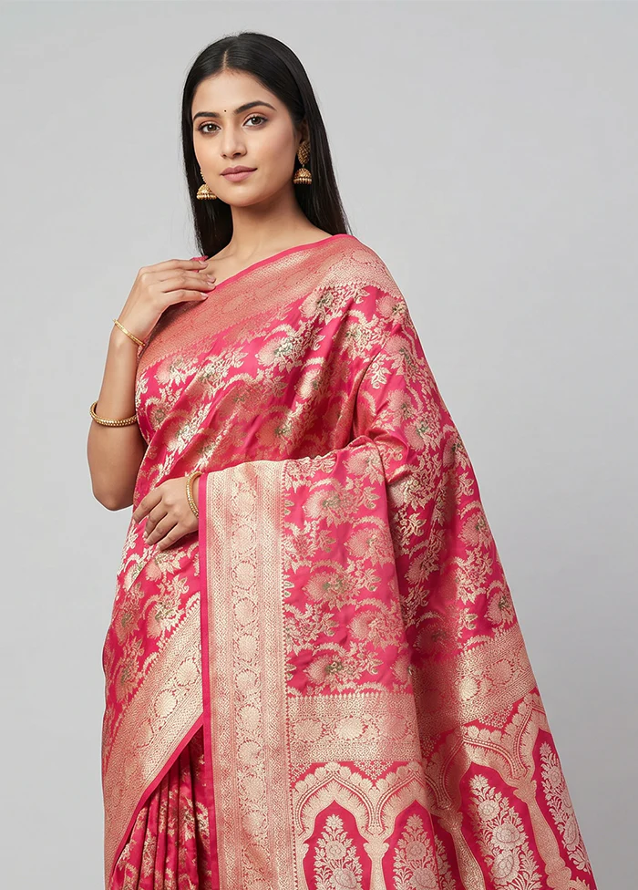 Red Handloom Katan Pure Silk Saree With Blouse Piece - Image 2