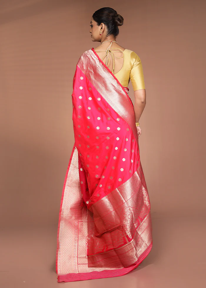Red Handloom Katan Pure Silk Saree With Blouse Piece - Image 2