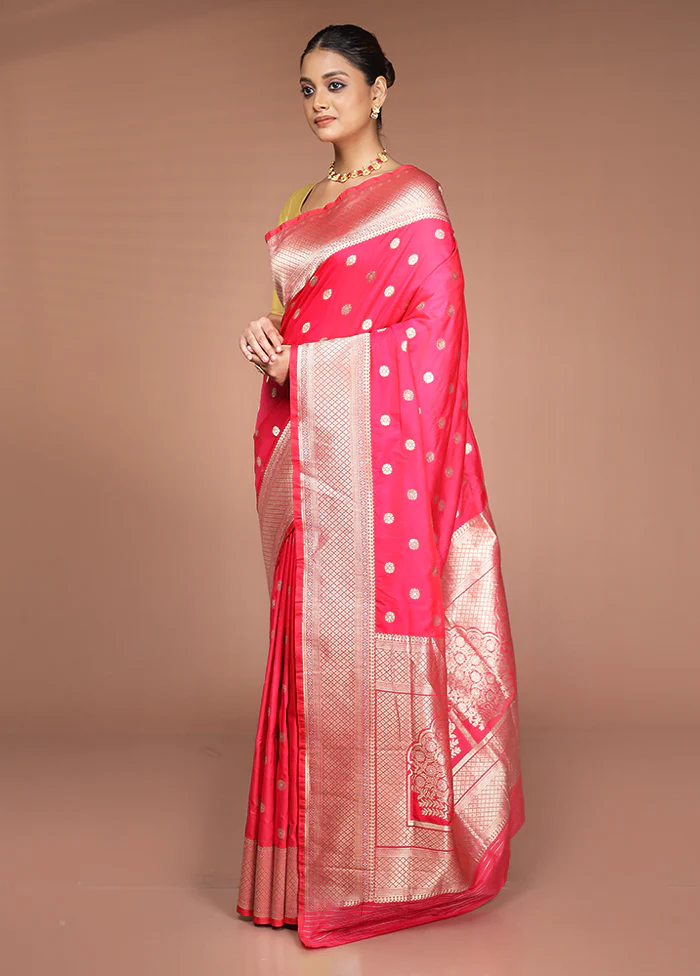 Red Handloom Katan Pure Silk Saree With Blouse Piece - Image 3