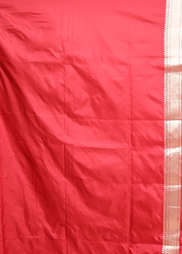 Red Handloom Katan Pure Silk Saree With Blouse Piece - Image 5