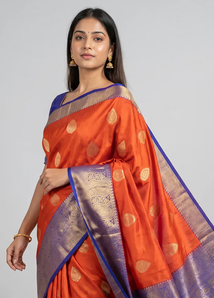 Red Handloom Katan Pure Silk Saree With Blouse Piece - Image 2