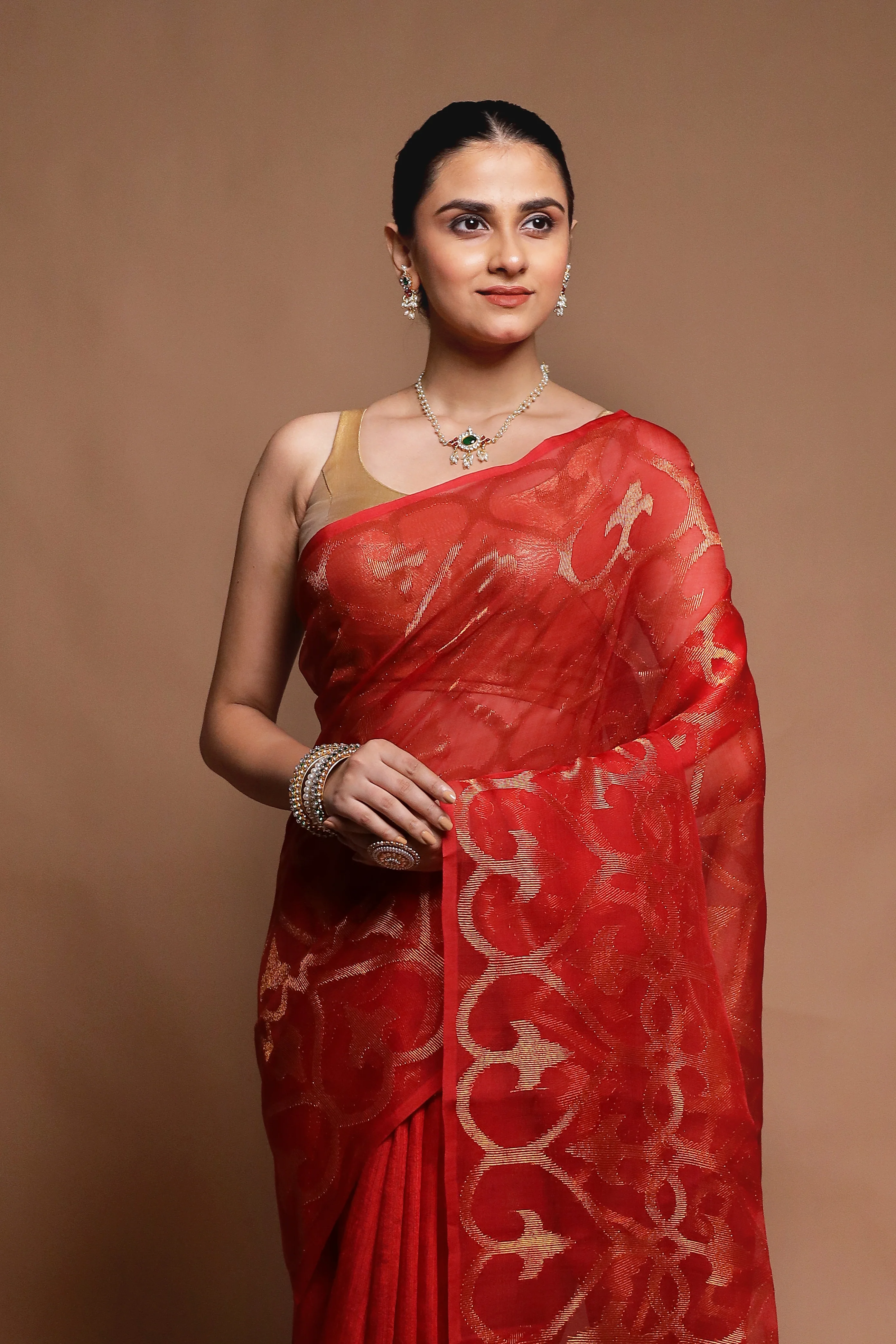 Red Handloom Matka Pure Silk Saree With Blouse Piece - Image 2