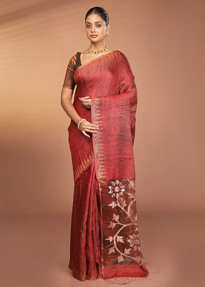 Red Handloom Matka Pure Silk Saree With Blouse Piece - Image 2