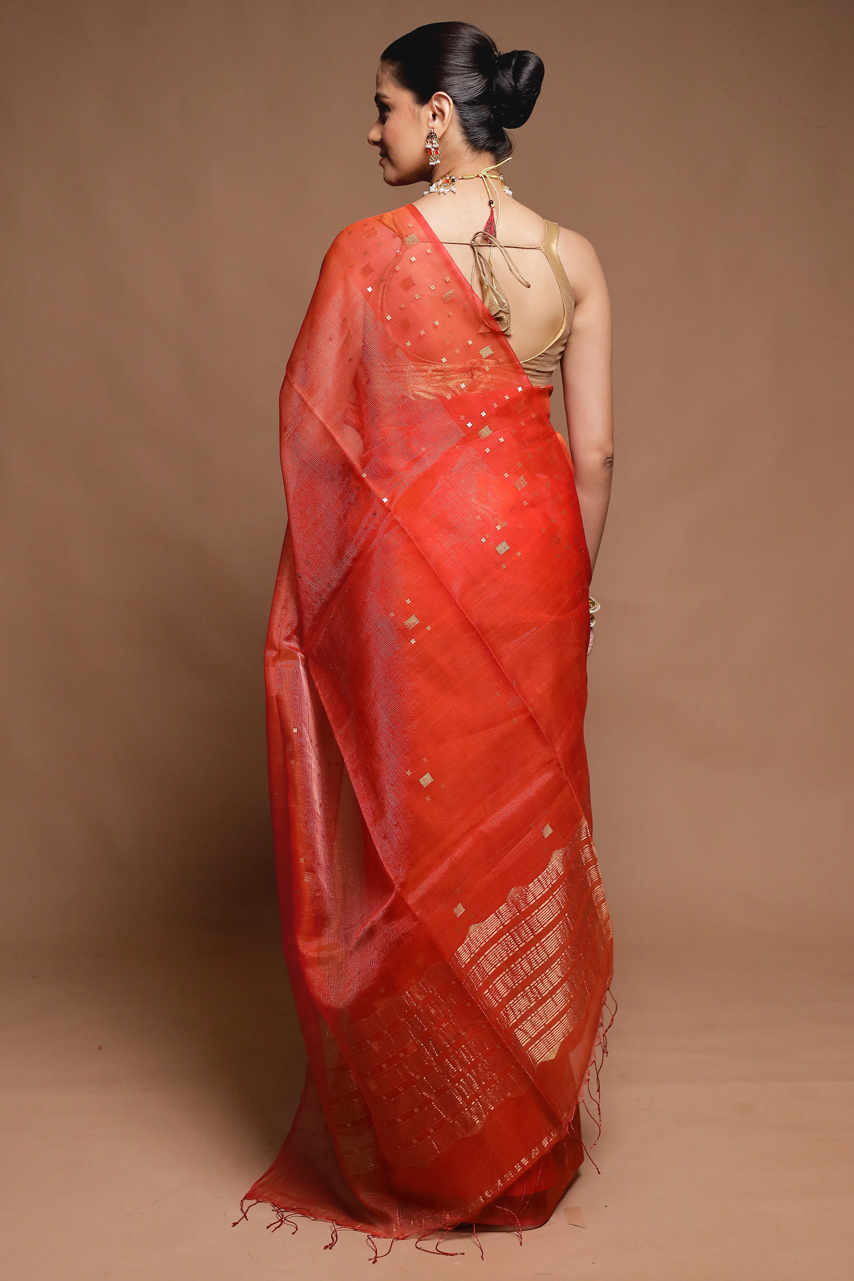 Red Handloom Matka Pure Silk Saree With Blouse Piece - Image 3