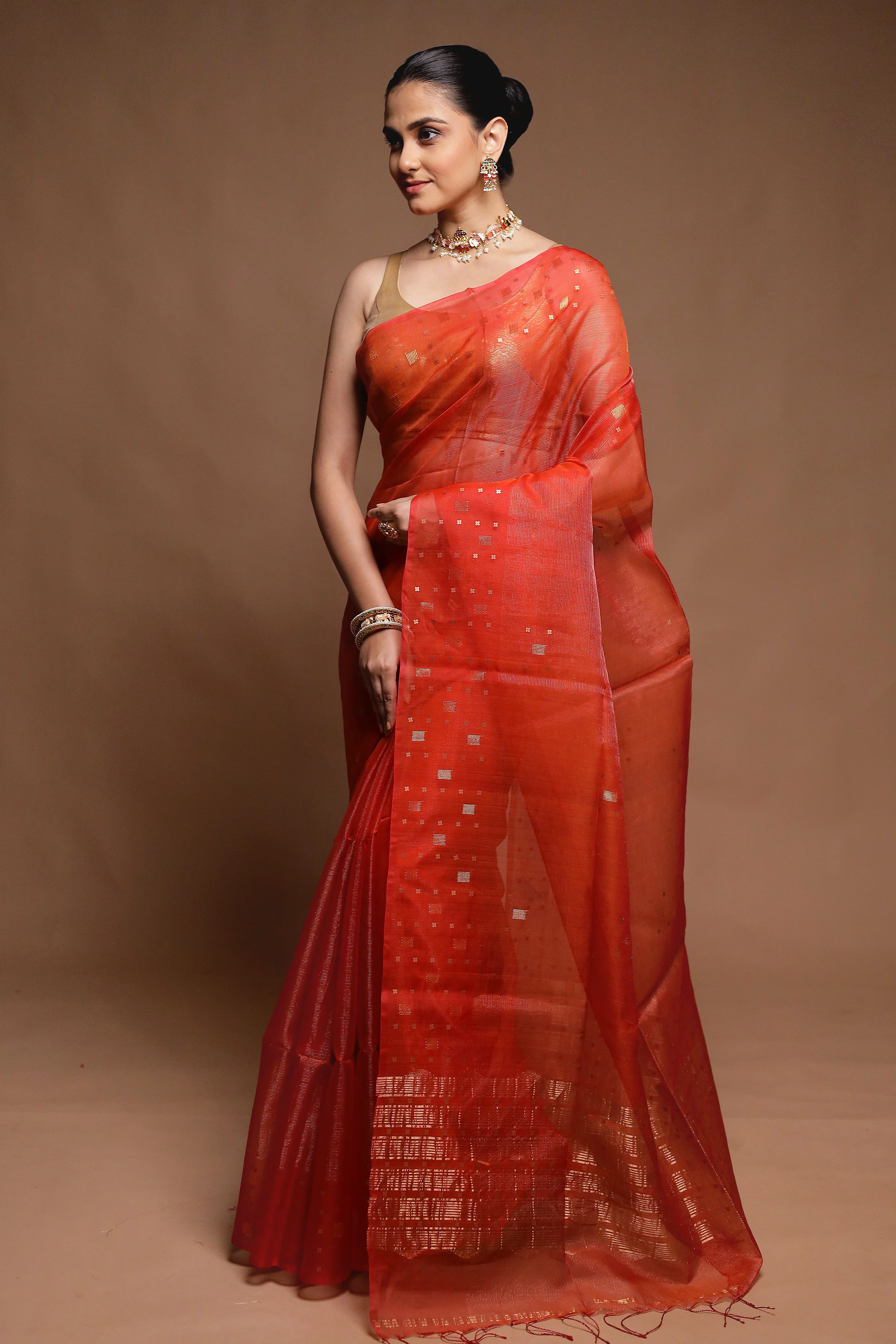 Red Handloom Matka Pure Silk Saree With Blouse Piece - Image 4