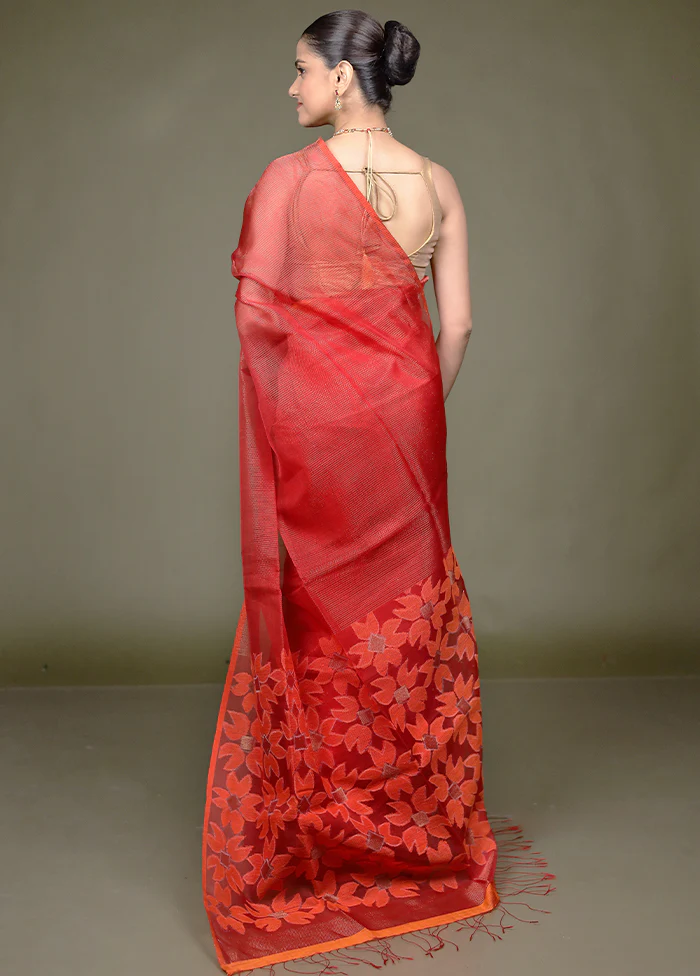 Red Handloom Matka Pure Silk Saree With Blouse Piece - Image 3
