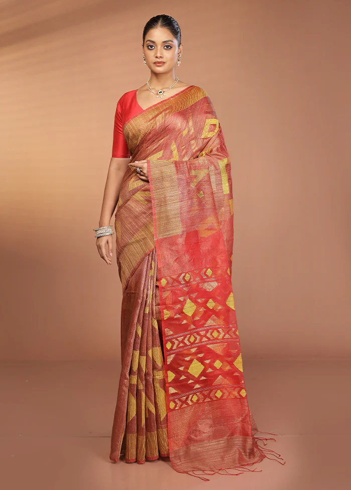 Red Handloom Matka Pure Silk Saree With Blouse Piece - Image 2