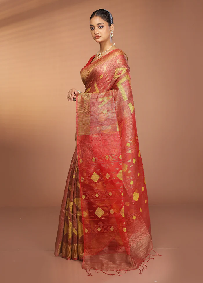 Red Handloom Matka Pure Silk Saree With Blouse Piece - Image 4