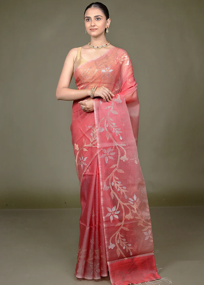 Red Handloom Matka Pure Silk Saree With Blouse Piece - Image 2