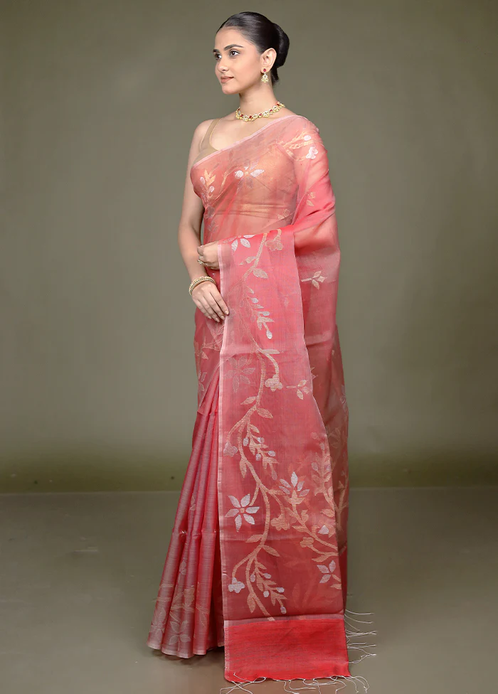 Red Handloom Matka Pure Silk Saree With Blouse Piece - Image 4