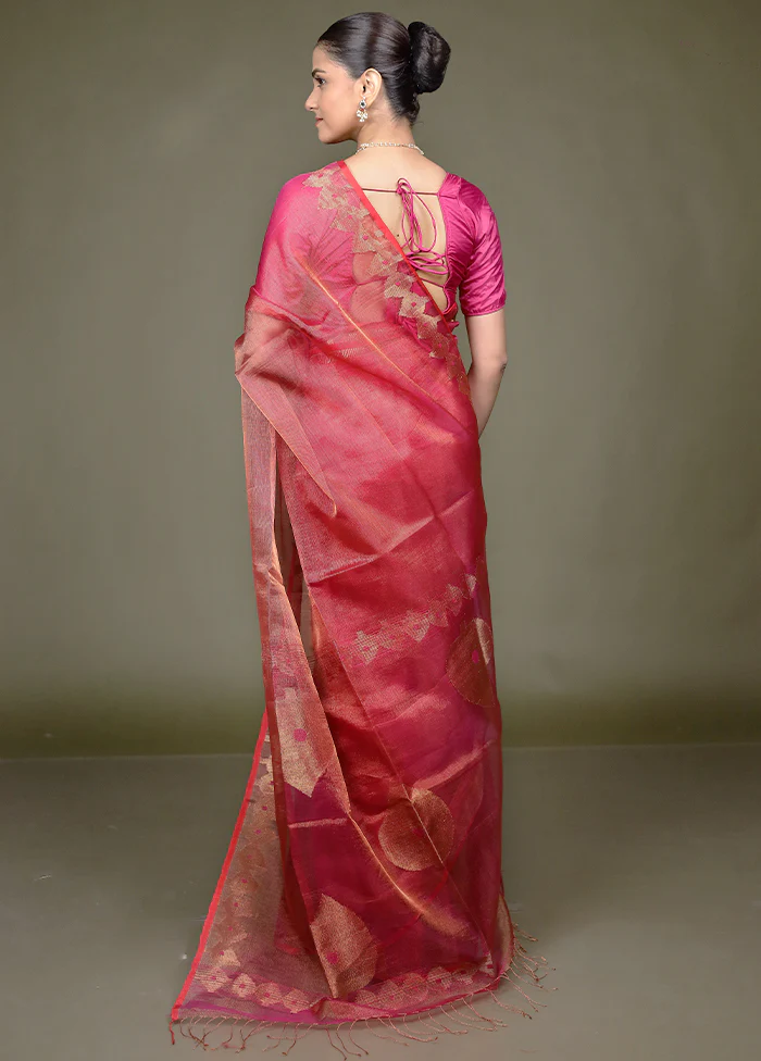 Red Handloom Matka Pure Silk Saree With Blouse Piece - Image 3