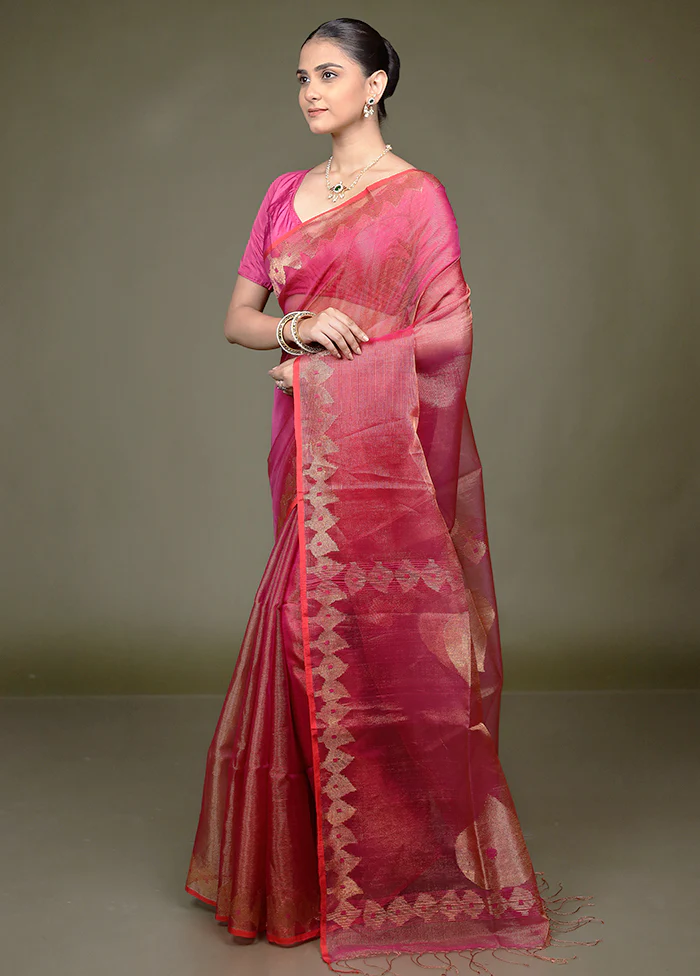 Red Handloom Matka Pure Silk Saree With Blouse Piece - Image 4
