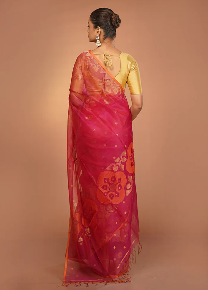 Red Handloom Matka Pure Silk Saree With Blouse Piece - Image 3