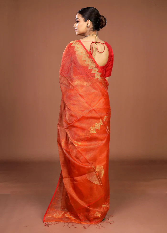 Red Handloom Matka Pure Silk Saree With Blouse Piece - Image 3