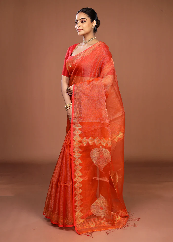 Red Handloom Matka Pure Silk Saree With Blouse Piece - Image 4
