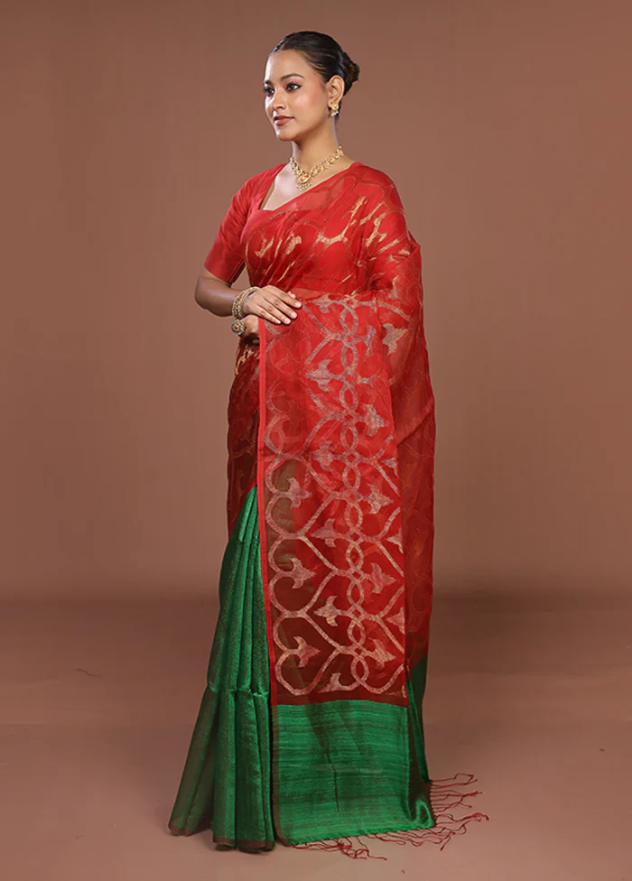 Red Handloom Matka Pure Silk Saree With Blouse Piece - Image 4