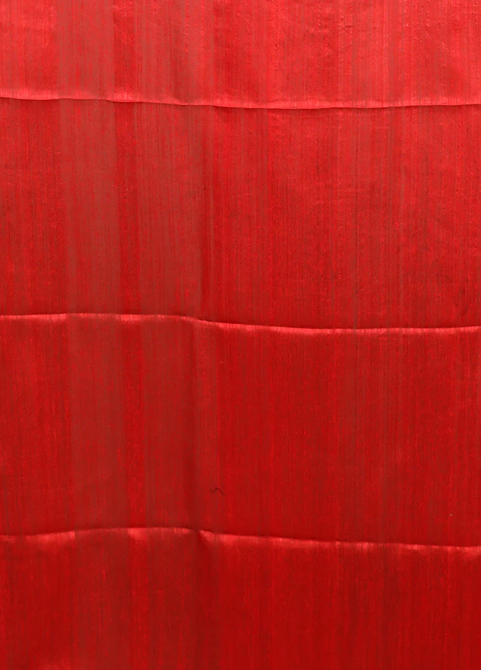 Red Handloom Matka Pure Silk Saree With Blouse Piece - Image 5