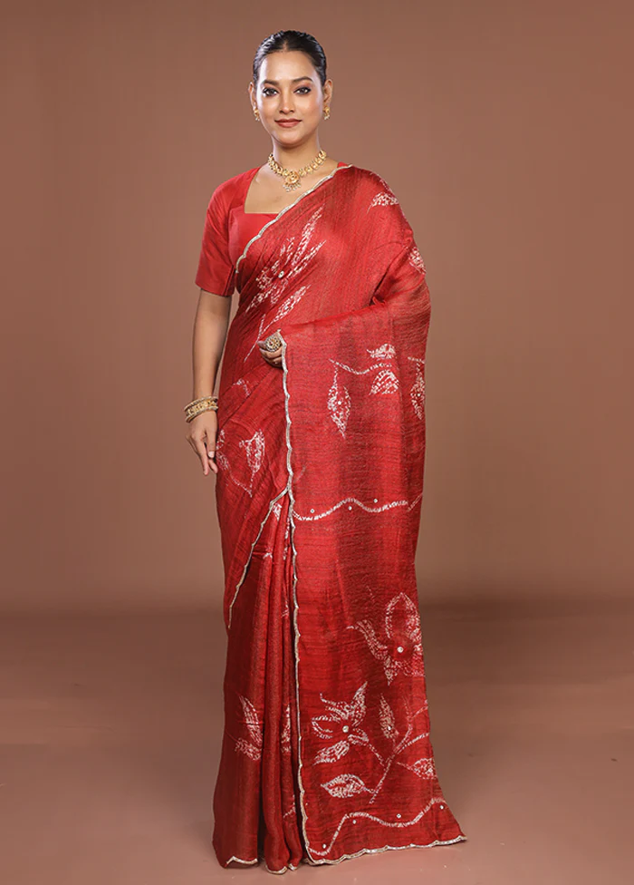Red Handloom Matka Pure Silk Saree With Blouse Piece - Image 2