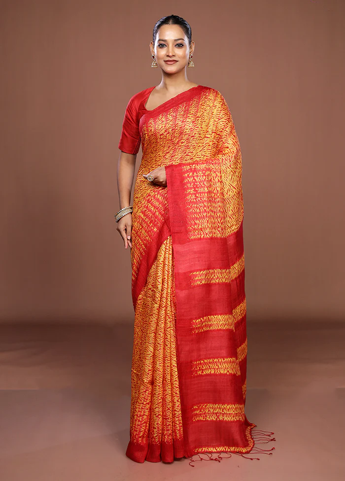 Red Handloom Matka Pure Silk Saree With Blouse Piece - Image 2
